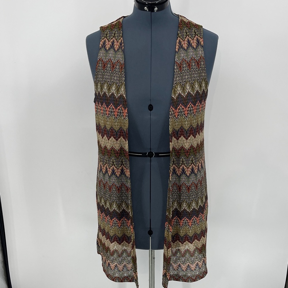Christopher & Banks, Multicolor Chevron/ZIG-ZAG  LONG Vest WOMENS SIZE S
